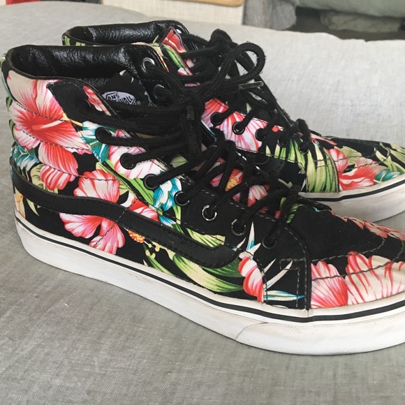 hawaiian floral vans high tops